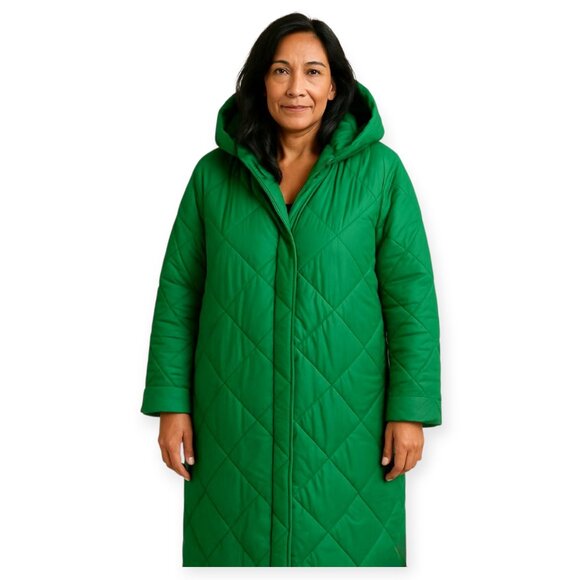 Daisy kelly green long packable snap front puffer jacket size L EUC - Picture 1 of 8